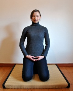 Polvi-istunta zafulla. Tämä asento vaatii lihasvoimaa enemmän kuin lootukset. Sitä käytetään perinteisesti resitointiin ja seremoniohin. Harjoittamisen ulkopuolella se on tavallinen istuma-asento Japanissa.